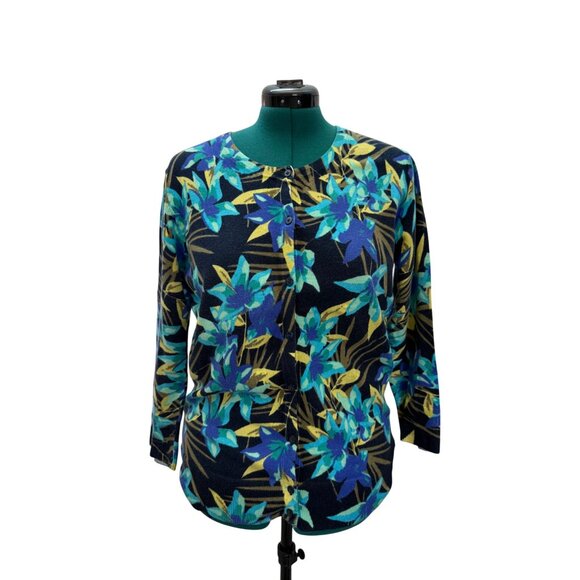 Merona Womens Blue Floral Cardigan Sweater XL - Picture 2 of 16